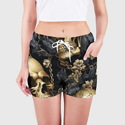Шорты женские Золотые черепа с цепями, цвет: 3D-принт — фото 2