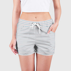 Шорты женские Белый в серо-голубую полоску, цвет: 3D-принт — фото 2