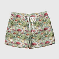 Шорты женские Дикие грибы лесные мухоморы, цвет: 3D-принт