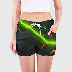 Шорты женские Green neon abstract geometry, цвет: 3D-принт — фото 2