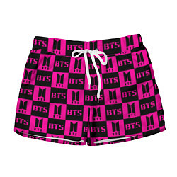 Шорты женские BTS pattern pink logo, цвет: 3D-принт