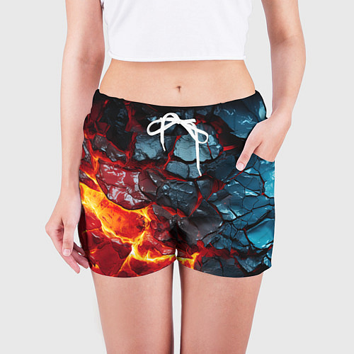 Женские шорты Темная огненная плитка / 3D-принт – фото 3