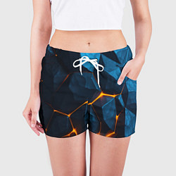 Шорты женские Разлом плит с оранжевым свечением, цвет: 3D-принт — фото 2
