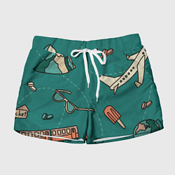 Шорты женские Предметы для путешествий, транспорт, цвет: 3D-принт