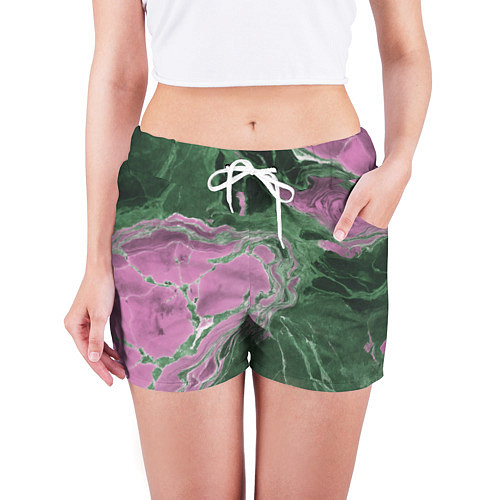 Женские шорты Мрамор темно-зеленый с розовым / 3D-принт – фото 3