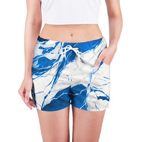 Женские шорты Бело-синий мрамор / 3D-принт – фото 3