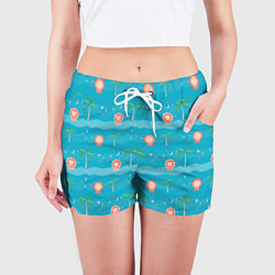 Шорты женские Львята и голубой океан, цвет: 3D-принт — фото 2