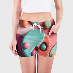 Шорты женские Пластилиновый медальон с шариками, цвет: 3D-принт — фото 2