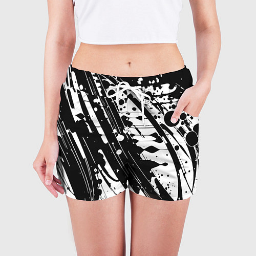 Женские шорты Чёрно белая абстракция - кляксы / 3D-принт – фото 3
