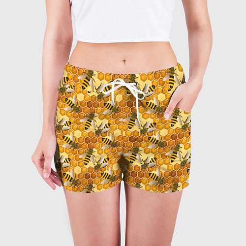 Женские шорты Соты со пчелами / 3D-принт – фото 3