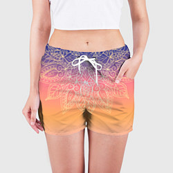 Шорты женские Сине-оранжевый градиент с узором мандала, цвет: 3D-принт — фото 2