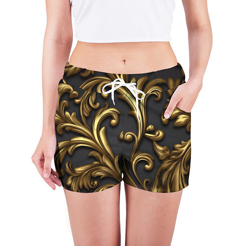 Женские шорты Яркие золотые объемные узоры / 3D-принт – фото 3