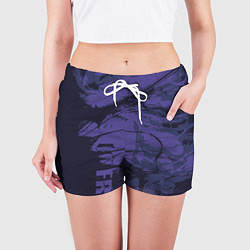 Шорты женские Абстрактное лицо девушки на фиолетовом - abstract, цвет: 3D-принт — фото 2