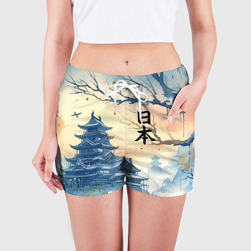 Женские шорты Japanese landscape - watercolor / 3D-принт – фото 3