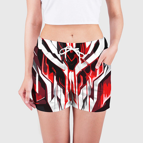 Женские шорты Хаотичная красно-белая абстракция на чёрном фоне / 3D-принт – фото 3