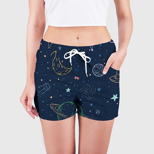 Женские шорты Планеты и созвездия в космосе / 3D-принт – фото 3