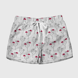 Шорты женские Паттерн с веточками розовых цветов на сером, цвет: 3D-принт