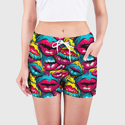 Шорты женские Граффити губы женские с блеском, цвет: 3D-принт — фото 2