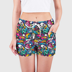 Шорты женские Граффити спортивные принадлежности, цвет: 3D-принт — фото 2