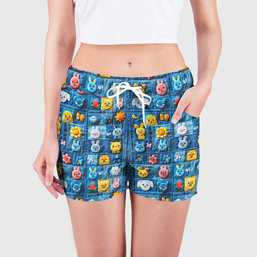 Женские шорты Пэчворк с зайчиками / 3D-принт – фото 3