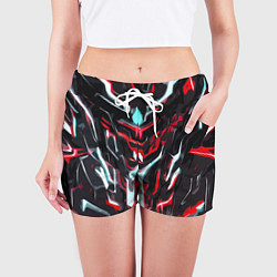 Шорты женские Красно-белые абстрактные линии на чёрном фоне, цвет: 3D-принт — фото 2