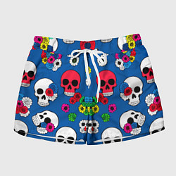 Шорты женские Паттерн из цветных черепков муэрто - нейроарт, цвет: 3D-принт