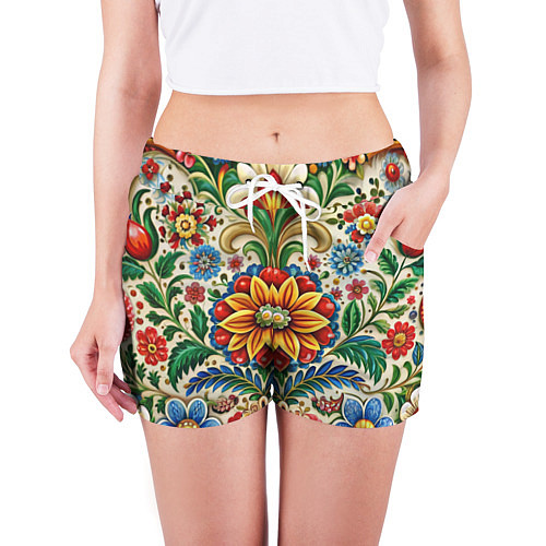 Женские шорты Русские классические узоры и орнамент / 3D-принт – фото 3
