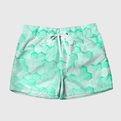 Шорты женские Ярко бирюзовые соты, цвет: 3D-принт