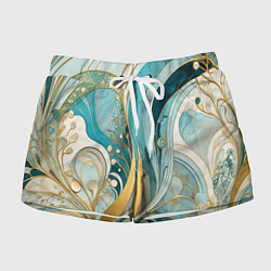 Шорты женские Бирюзовый с белым растительный узор в мягких тонах, цвет: 3D-принт
