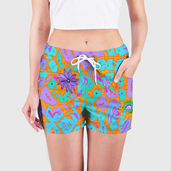 Шорты женские Яркая абстракция цветы, цвет: 3D-принт — фото 2