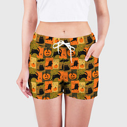 Шорты женские Хэллоуин мозаика, цвет: 3D-принт — фото 2