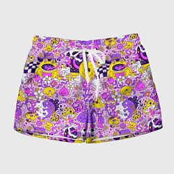 Шорты женские Психоделические существа триппи смайлики, цвет: 3D-принт