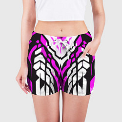 Шорты женские Агрессивные чёрно-розовые полосы на белом фоне, цвет: 3D-принт — фото 2