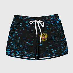 Шорты женские Герб РФ краски синие, цвет: 3D-принт