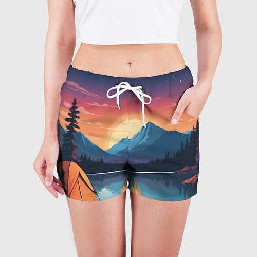 Женские шорты В лесу с палаткой / 3D-принт – фото 3