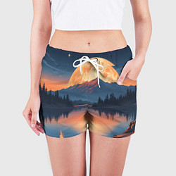 Шорты женские Костер на берегу озера, цвет: 3D-принт — фото 2