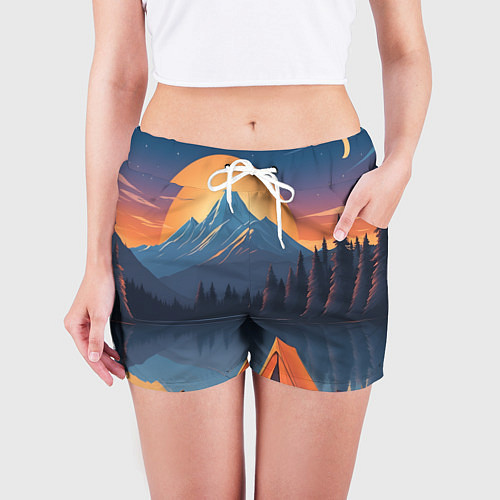 Женские шорты Палатка на берегу озера / 3D-принт – фото 3