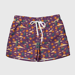 Шорты женские Маленькие тыквы на фиолетовом фоне, цвет: 3D-принт