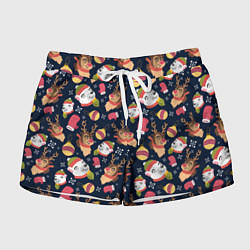 Шорты женские Новогодний детский паттерн с животными, цвет: 3D-принт