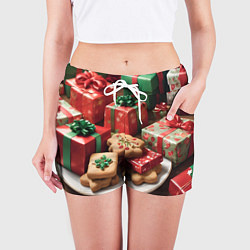 Шорты женские Рождество подарки, цвет: 3D-принт — фото 2
