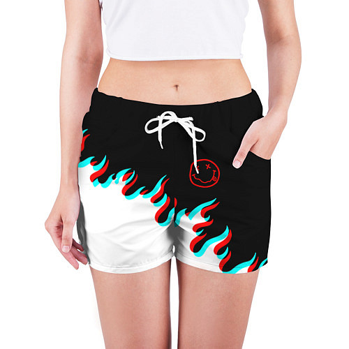 Женские шорты Нирвана глитч огонь / 3D-принт – фото 3