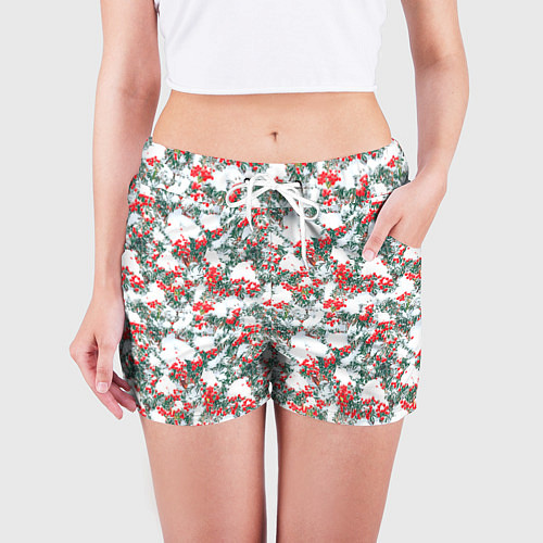 Женские шорты Ветки рябины в снегу / 3D-принт – фото 3