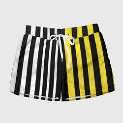 Шорты женские Вертикальные полосы триколор жёлтый, цвет: 3D-принт