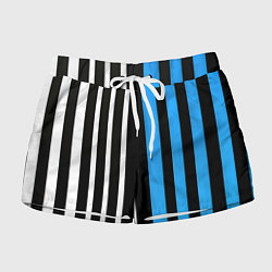Шорты женские Вертикальные полосы триколор синий, цвет: 3D-принт