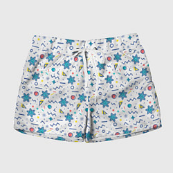 Шорты женские Зимний паттерн со снежинками и геометрическими фиг, цвет: 3D-принт