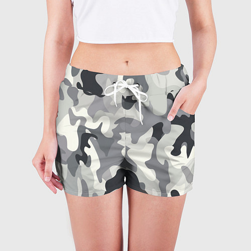 Женские шорты Бело-серый камуфляж / 3D-принт – фото 3