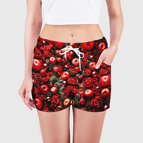 Женские шорты Рождественские ягоды и фрукты / 3D-принт – фото 3