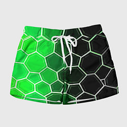 Шорты женские Белые шестиугольники на чёрно-зелёном фоне, цвет: 3D-принт