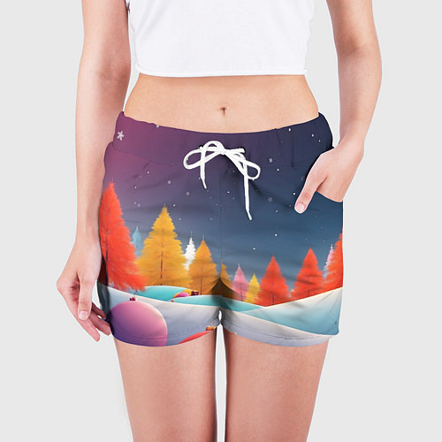 Женские шорты Яркие новогодние елки / 3D-принт – фото 3
