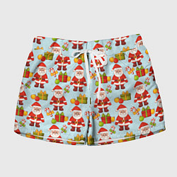 Шорты женские Новогодний паттерн с Сантой и подарками, цвет: 3D-принт
